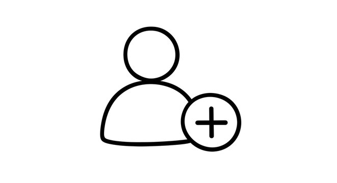 Black outline of a person icon with a plus sign, indicating add user.