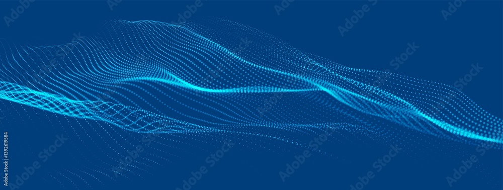 Poster dynamic wave of glowing dots. futuristic dot wave of bright particles. weave effect. futuristic back