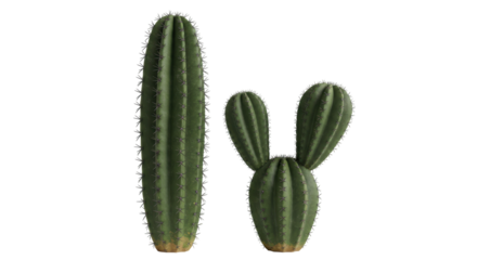 Isolated Tall Cactus and Bunny Ears Cactus Duo