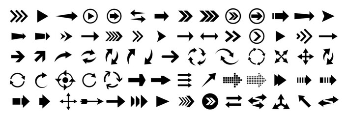 Naklejka premium arrow icon set for target, direction, rotation, download, navigation, forward, fast, speed, pointer etc concept. arrows for website and design. 