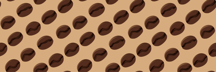 A coffee seamless pattern. Coffee beans background. A brown coffee drink illustration. 