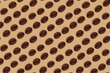 A coffee seamless pattern. Coffee beans background. A brown coffee drink illustration. 
