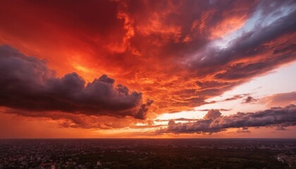 Dramatic orange and blue hues paint the sunset sky with beautiful clouds at dusk