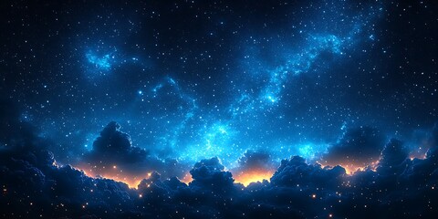 Obraz premium Celestial Dreamscape Night Sky Over Clouds.