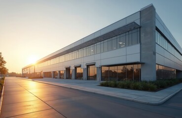 Modern logistics warehouse building. AI generated illustration features contemporary industrial design. Exterior warehouse facility construction, storage, distribution, transportation. Commercial