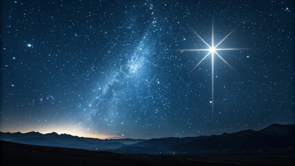 Cosmic Elegance: A Sophisticated 3x1 Banner Showcasing a Brilliant Star, Set Against a Tranquil Midnight Sky, Tailored for Astronomy and Space Enthusiasts