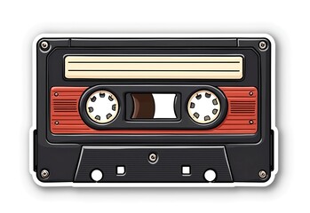 Fototapeta premium Sticker mockup of a cassette player, die cut with detailed vector shading and thick white stroke border