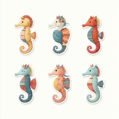 Fototapeta premium Colorful Seahorses with Artistic Designs in a Playful Arrangement