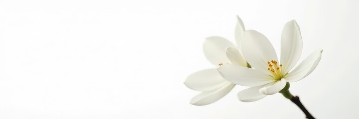 Fototapeta premium Single white vanilla blossom, pure white background , vanilla flower, orchid, flower photography