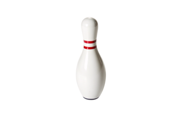 A white bowling pin, isolated on a transparent background