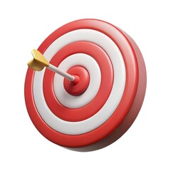 3D Render of Bullseye Target with Dart Arrow, Red and White Circles, Perfect Aim and Success Concept

