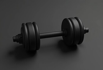 Naklejka premium dumbbells mockup in black-on-black finish, minimal blank outline logo area, monochrome