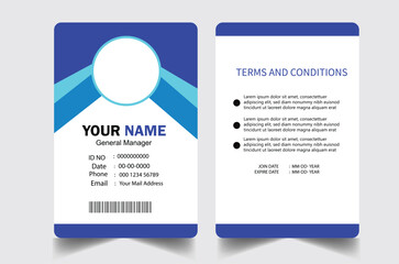 Modern and clean design concept for ID card. Vertical design layout for office stuff information card design. Colorful or professional membership card design