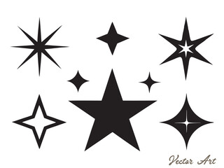 sparkle star icon set. simple star burst symbol, hand drawn vector illustration