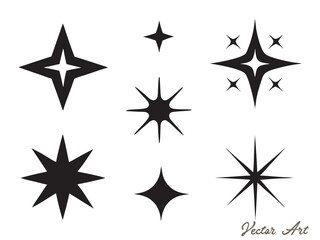 sparkle star icon set. simple star burst symbol, hand drawn vector illustration