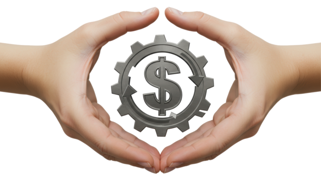 Isolated Hands Protecting Gear with Dollar Sign