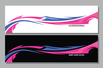 sporty car livery graphic vector. striping racing car wrap livery design pink White and black Color EPS 10