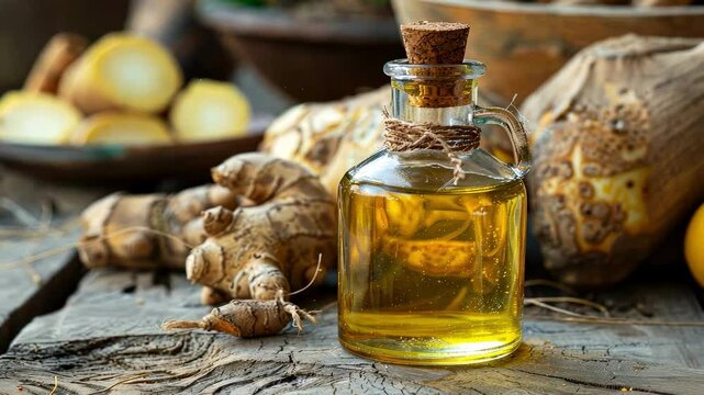 Chufa essential oil. Selective focus