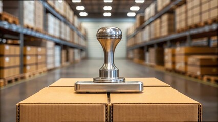 Compliance Stamp Over Closed Boxes in Warehouse Environment
