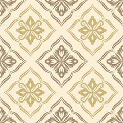 Damask seamless pattern with abstract ornament brown and gold color, vector illustration elegant for textile design, wall paper, bedding, curtains, cushion cover, rug, scarf, vintage style, decoration