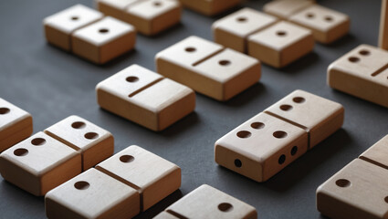 Wooden Dominoes Set On Dark Surface Game Strategy Luck Leisure Activity