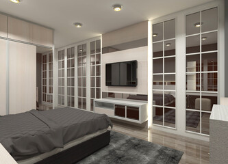 3D Interior Rendering of Luxury Television Panels Cabinet for Interior Master Bedroom