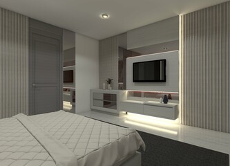 3D Interior Rendering Modern Television Cabinet for Master Bedroom