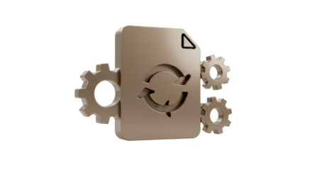 Isolated File Document with Gears and Recycle Arrows Metallic Design