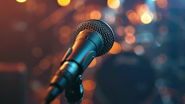 close up of microphone on stage. Selective focus