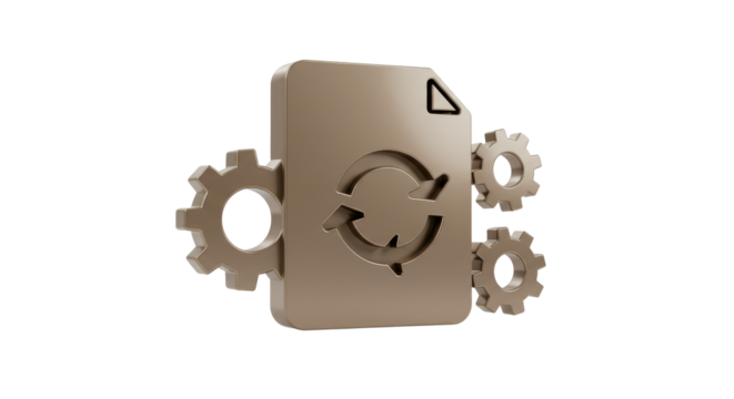 Isolated File Document with Gears and Recycle Arrows Metallic Design