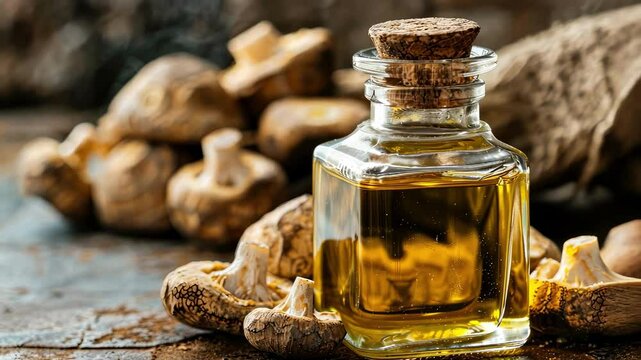 Chufa essential oil. Selective focus