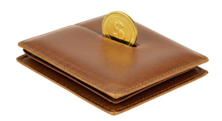 Isolated Leather Wallet with Dollar Coin Popping Out