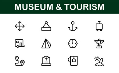Essential Museum and Tourism Icon Set Vector Illustration. Includes Icons for Travel, Exhibits, and Landmarks to Create Engaging and Cultural Designs.