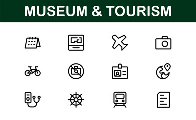 Essential Museum and Tourism Icon Set Vector Illustration. Includes Icons for Travel, Exhibits, and Landmarks to Create Engaging and Cultural Designs.