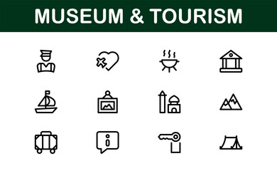 Essential Museum and Tourism Icon Set Vector Illustration. Includes Icons for Travel, Exhibits, and Landmarks to Create Engaging and Cultural Designs.