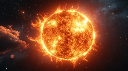 Obraz premium Fiery Sun in Cosmic Nebula