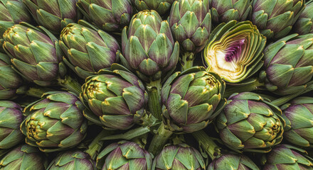 Obraz premium Artichokes Background, Top View – Fresh Green Vegetable Texture, Organic Food Concept
