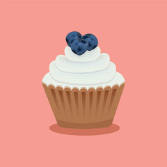 Cupcake with blueberry. Birthday Cupcake. Holiday cake vector illustration.