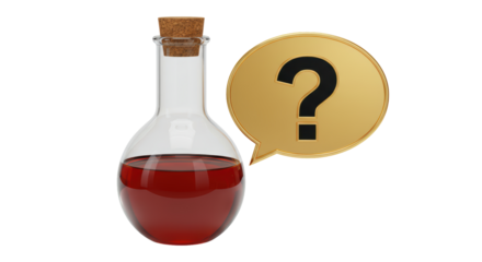 Isolated Erlenmeyer Flask with Red Liquid and Question Mark