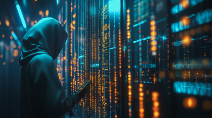 Fototapeta premium Hacker are planning to hack and attack networks and cyber security systems.abstract innovative cyber security network, using interconnected nodes to represent business partnerships on the Smart ciyt