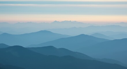 Misty Mountain Ranges at Sunrise: A Panoramic Landscape Photograph AI Generated