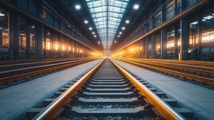 Obraz premium Industrial railway tracks through a large facility
