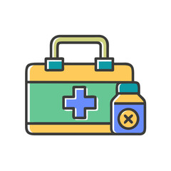 Obraz premium First Aid Kit Icon with Medicine Bottle on Transparent Background 