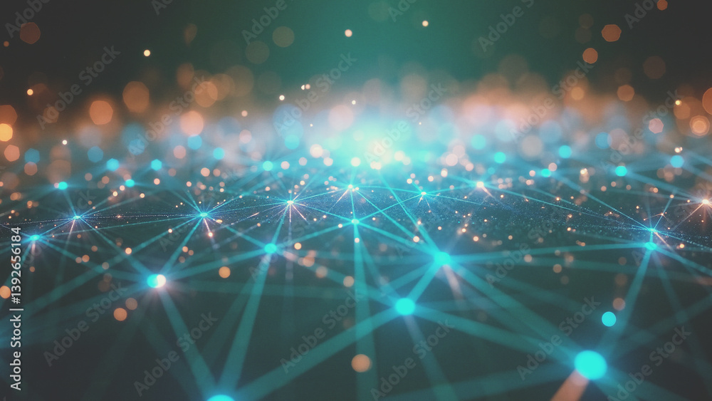 Wall mural abstract network of glowing nodes and connections representing artificial intelligence. glowing ligh