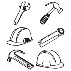 outline icons related to construction. First set. Linear icon collection. Editable stroke. Vector illustration
