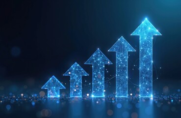 Digital growing arrows up graph chart business concept shows financial success. Profit growth investment in digital technology market shows rising trend. Business development economic growth.