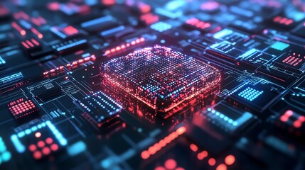 Fototapeta premium 3D holographic brain with data visualization and glowing neural connections on a technologythemed background, symbolizing advanced cognitive computing and AI