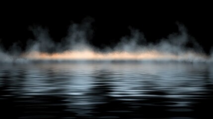 Obraz premium Serene Waterscape with Ethereal Mist Rising Above Reflective Surface