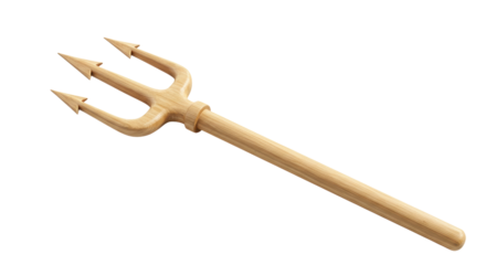 Isolated Wooden Trident Ancient Neptune Mythology Power Symbol