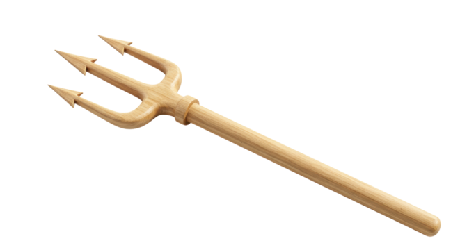 Isolated Wooden Trident Ancient Neptune Mythology Power Symbol